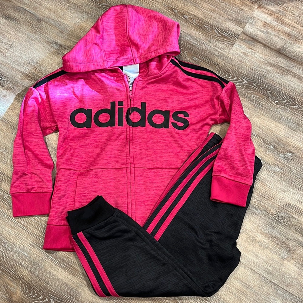 Adidas Girls Track suit set, black & pink, Size 5